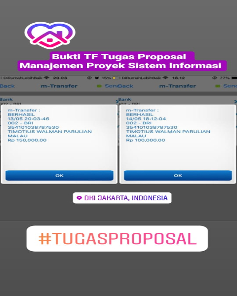 tf19-Bukti Pembayaran Jasa Pengerjaan Tugas Kuliah Mengenai Proposal Proyek Sistem Informasi (Universitas di DKI Jakarta)
