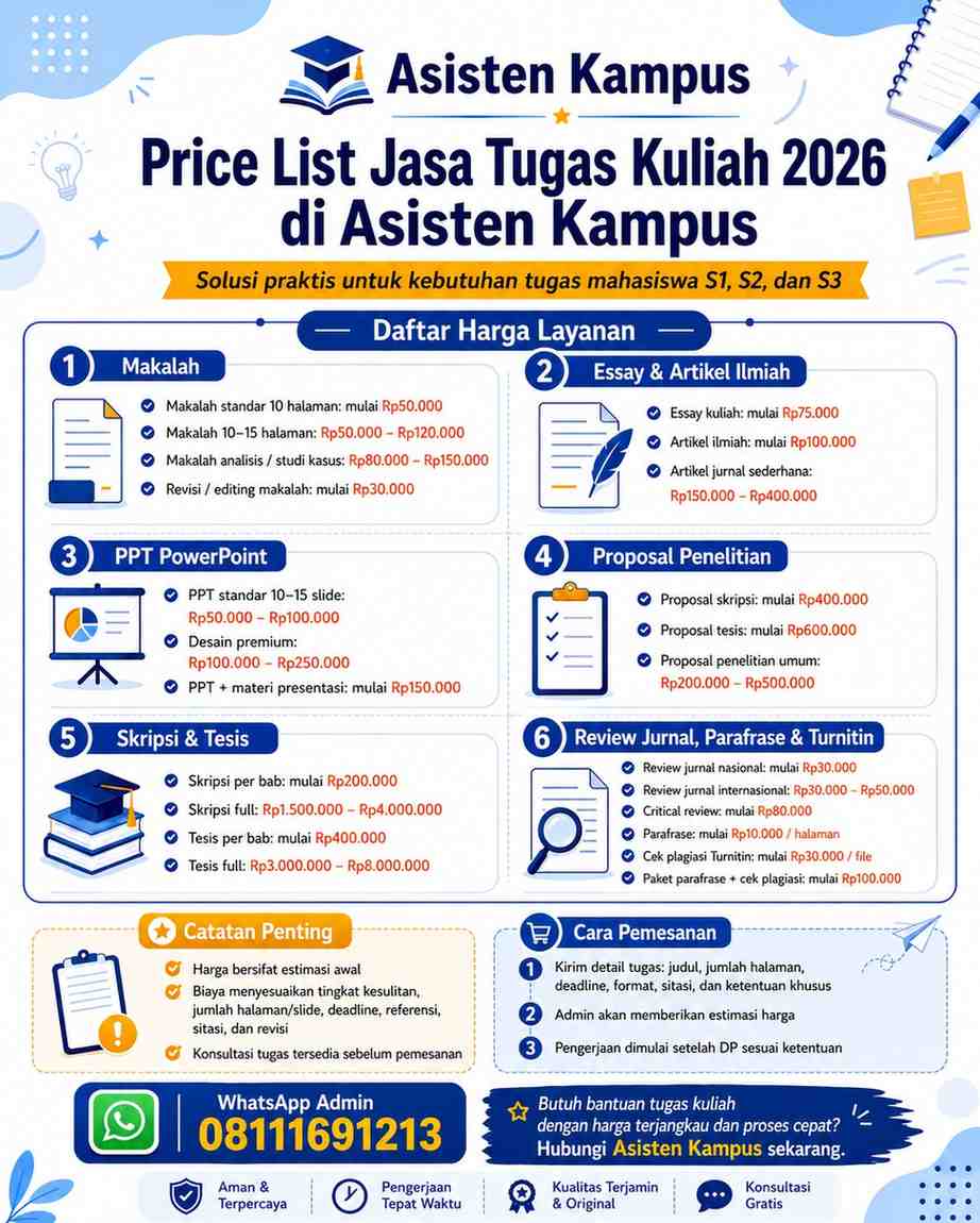 Price List Jasa Tugas Kuliah di Asisten Kampus
